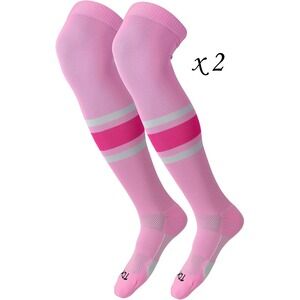 2 Pairs TCK Dugout Over the Knee Baseball Socks - Light Pink Striped - Medium